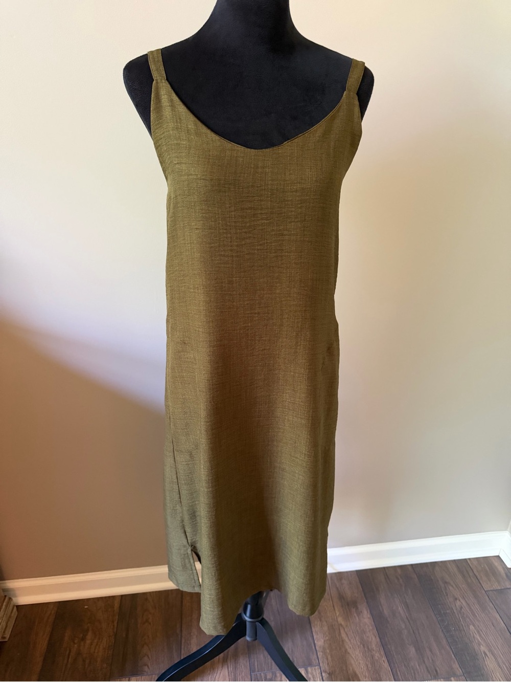 Olive Slip Dress with Side Slit